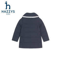 哈吉斯 品牌童装女童羽绒服秋季新款防风保暖翻领中长款羽绒服 藏蓝 165