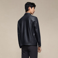 柒牌【绵羊皮/满身雕花】真皮皮衣翻领休闲商务外套秋冬新款男装外套 黑色