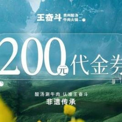 王奋斗贵州酸汤牛肉火锅 200元代金券|限2张