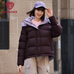 坦博尔 25新款百搭可脱卸帽面包羽绒服90绒女短款加厚外套680+蓬#满天星紫