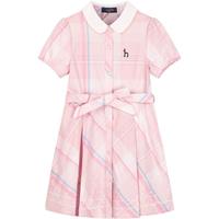 hazzys哈吉斯童装女童裙子夏季中大童精致翻领格子连衣裙