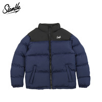 冬季新款美式拼色加厚棉衣男女款宽松休闲保暖防风潮 藏青拼黑色 L