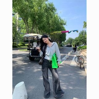 秋冬季收腰小个子加绒加厚短款连帽卫衣男女灰色开衫显瘦上衣