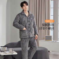 GOSO/香蜜闺秀【三层夹棉加厚】男士睡衣长袖可外穿保暖家居服套装 24424002 灰蓝 XL 日韩风 衬衫式 翻领 化纤 长裤 四季通用