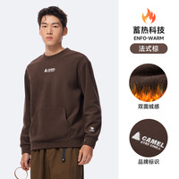 骆驼运动摇粒绒卫衣男女款秋冬加绒圆领宽松休闲套头长袖 法式棕，男女同款，J35CA93009 3XL