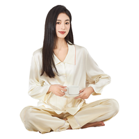 狄兰丝100%桑蚕丝真丝睡衣女睡裤长袖两件套装家居服丝绸睡衣