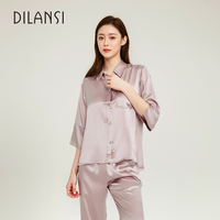 狄兰丝重磅真丝睡衣女100%桑蚕丝绸家居服两件套装春秋季睡服