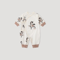 巴厘小猪新生婴儿衣服春秋纯棉绑带和尚服初生儿新中式国风哈衣宝宝连体衣 马到功成 52cm