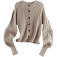 帕罗（PALUOPO）2024100%绵羊毛针织毛衣女秋冬甜美减龄宽松圆领短款女装开衫 驼色 均码/F