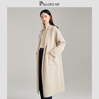 帕罗(PALUOPO)纯羊毛大衣外套双面呢显瘦休闲单排扣口袋女士韩版毛呢大衣 花杏 S 155/80A