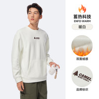 骆驼运动摇粒绒卫衣男女款秋冬加绒圆领宽松休闲套头长袖 暖白，男女同款，J35CA93009 2XL