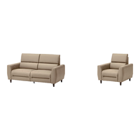 宜家（IKEA） RULLERUM鲁勒鲁姆头层牛皮电动三人沙发客厅座椅 双人沙发配电动躺椅米黄色+电动躺椅