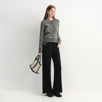 范思蓝恩 高腰灯芯绒条纹直筒裤女2025秋冬树莓紫裤子显瘦4353 黑色 S