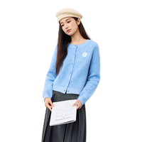 紫涵（ZIHAN）紫涵羊毛圆领针织开衫女2025冬季简约可外穿保暖拉绒毛衣外套 尼罗蓝 S