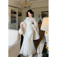 三栖虎 秋季气质连衣裙假两件绣花中国风