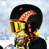 酷峰专业滑雪头盔装备男成人儿童单双板女雪盔护具保暖滑雪帽套装 炫酷黑鲨鱼(无雪镜) L码 (头围59-61cm)