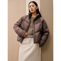 太平鸟女装羽绒服泡芙短款立领冬小个子保暖面包服外套 棕色 L