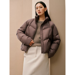 太平鸟 女装羽绒服泡芙短款立领冬小个子保暖面包服外套 棕色 L