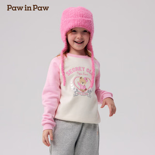 PawinPaw卡通小熊童装秋冬男女童撞色插肩袖圆领加绒卫衣 Pink粉红色/25 160 cm