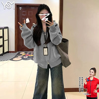 翊尚美针织衫外套女秋冬2025开衫可外穿拉链毛衣慵懒风宽松显瘦上衣 灰色 【实物颜色浅抗起球】 均码 【适合80-140斤】