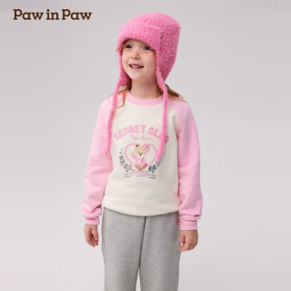 PawinPaw卡通小熊童装秋冬男女童撞色插肩袖圆领加绒卫衣 Pink粉红色/25 160 cm