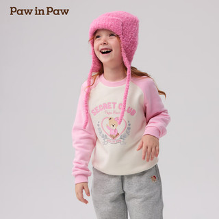 PawinPaw卡通小熊童装秋冬男女童撞色插肩袖圆领加绒卫衣 Pink粉红色/25 160 cm