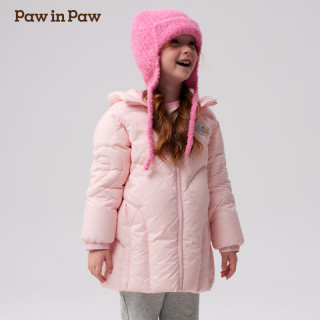 PawinPaw卡通小熊童装冬新女童女宝连帽中长款羽绒服 Pink粉红色/25 150 cm