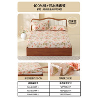 水星家纺 床笠单件 全棉100%纯棉防滑防脏家用宿舍床垫保护罩床罩 花倾颜【全棉印花】 150cm×200cm