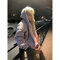 NECOYEP 2025秋冬美式大毛领毛绒连帽棉服男女冬季宽松保暖棉衣潮