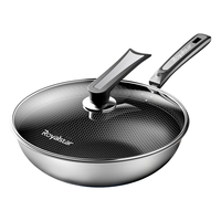 荣事达316L不锈钢不粘锅炒锅蜂窝炒菜锅炒勺平底家用电磁炉燃气通用 316不锈钢+可立锅盖+送钢铲 30cm