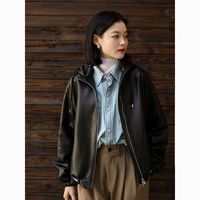 百亿补贴：女士绵羊皮外套 可脱卸连帽真皮皮衣