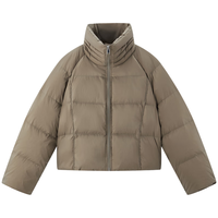 太平鸟【泡芙系列】蓄热防泼水立领防风羽绒服女短款白鸭绒外套 绿色 S 155