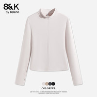 班尼路S&K系列薄绒打底衫女装黑色外套7A抗菌保暖上衣服高级半开领长袖 沙砾色#纯色