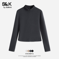 班尼路S&K系列薄绒打底衫女装黑色外套7A抗菌保暖上衣服高级半开领长袖 深灰#纯色 M