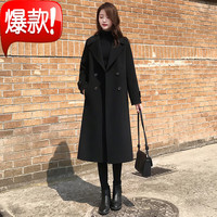 GUXISEN卾尔多斯市产黑色赫本风双面羊绒大衣女毛呢中长款2024年秋冬 黑色 XL
