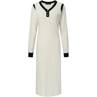 BCBGMAXAZRIA 黑白美学撞色饰边V领小香风针织连衣裙25秋冬