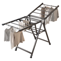 华恺之星 晾衣架落地衣架折叠挂衣架室内晾衣杆阳台晒被子架YJ79双层 1.4m 1.4米枪灰色+双层+滑轮+加粗款