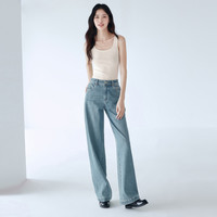伊芙丽蒋欣代言无侧缝款小个子版拖地牛仔裤女2025春季通勤百搭裤子女 雾蓝  S 90-100斤