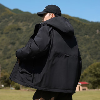 POUILLY LEGENDE/布衣传说 工装大口袋 男士羽绒服  黑色b款 2XL