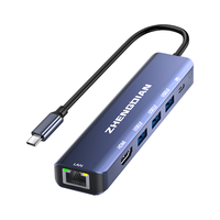 整电 Type-C扩展坞千兆网线口拓展坞HDMI转接头USB-C适用苹果mac华为笔记本电脑USB3.0 带供电6合1 7HN6
