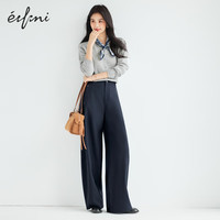 伊芙丽(eifini)蒋欣代言全羊毛miu系针织开衫镂空设计上衣女2025秋季新款 夹花灰