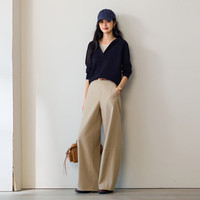 伊芙丽（eifini）蒋欣代言穿搭假两件拼接羊毛混纺带帽套头衫2025年秋季女 藏青 M