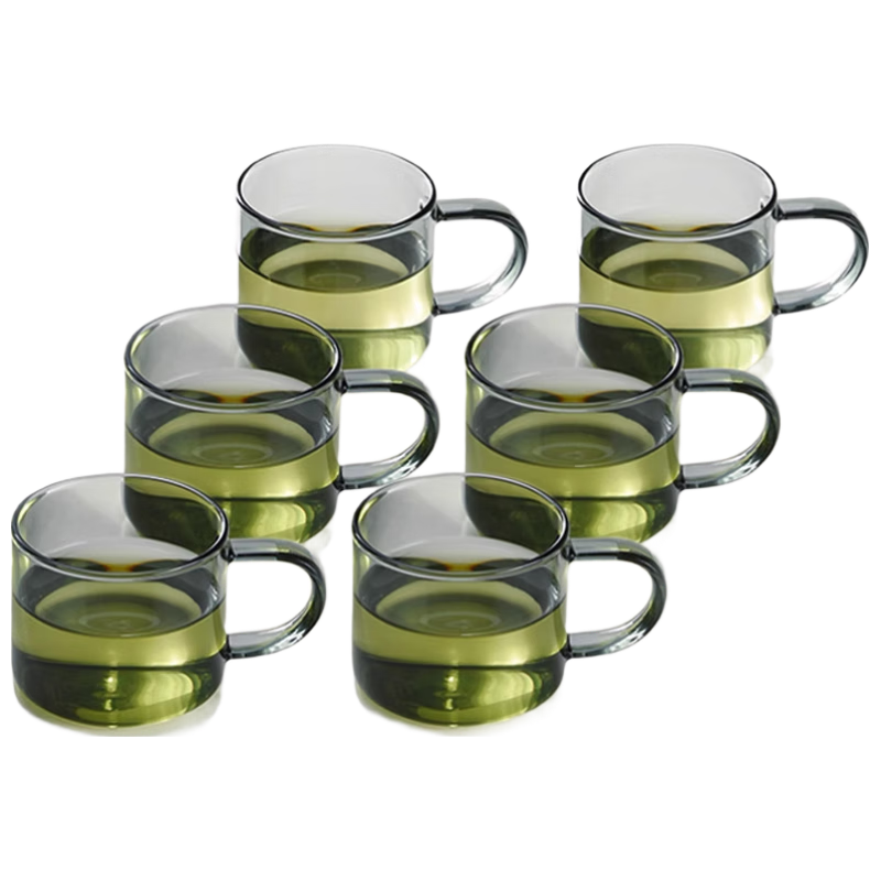 山點水小杯子小玻璃杯带把品茗杯功夫小茶杯6只装茶具喝茶的小品杯茶杯 烟灰款】品茗杯6只装