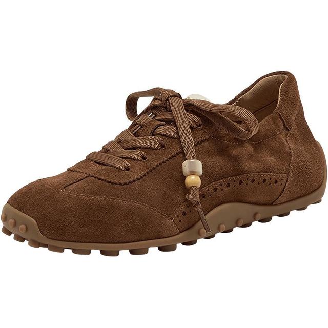 Bata 休闲鞋女2025秋商场羊皮德训轻便运动鞋ABI02CM5 棕色 38