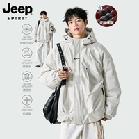 JEEP SPIRIT吉普棉服男女款冬季日系潮牌户外工装冲锋衣防风防水加厚连帽外套 象牙白 XL