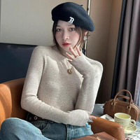 La Chapelle半高领小香风内搭羊绒针织打底衫女秋冬款高级感毛衣 燕麦色 均码