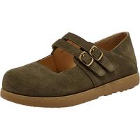 Bata 休闲玛丽珍2025秋商场牛剖皮单鞋3092DCQ5 深绿