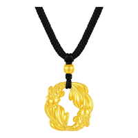 中国珠宝锦鲤黄金项链女小金珠足金吊坠挂绳平安夜圣诞节 足金双锦鲤项链+品牌礼盒 金重约0.9g