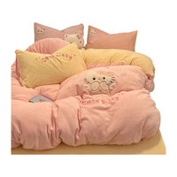 苏萱 少女心KT猫牛奶绒床上四件套冬季加厚珊瑚绒被套床单人儿童三件套 天使Kitty猫