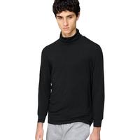 优衣库男装HEATTECH EXTRA WARM混纺两翻领T恤9分袖 9%羊绒481442 09 黑色 S /165/90